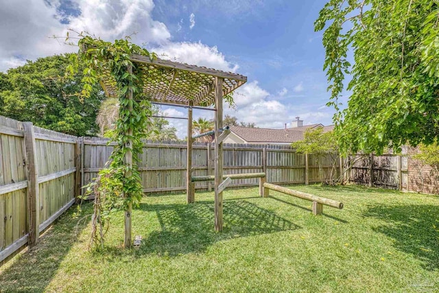 view of yard with a fenced backyard