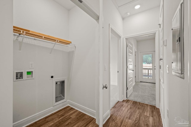 520 K St, Pensacola, FL 32501 - laundry area featuring hookup for a washing machine, dark wood-style floors, electric dryer hookup, and baseboards