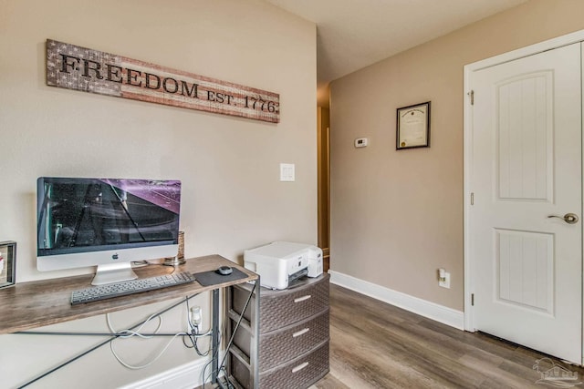 office area with wood-type flooring