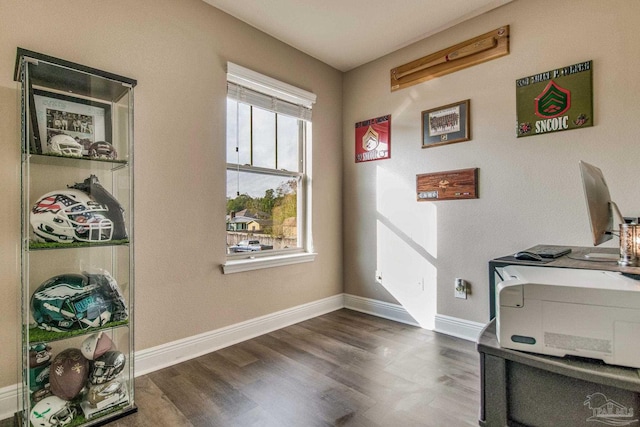 home office featuring dark wood-type flooring