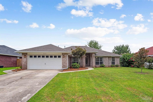 single story home with a garage and a front yard