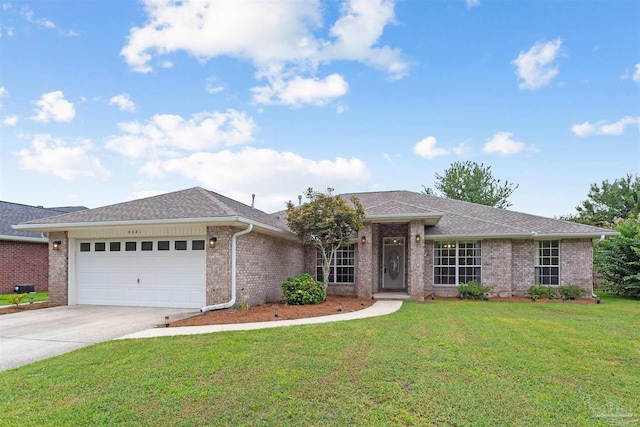 single story home with a garage and a front yard