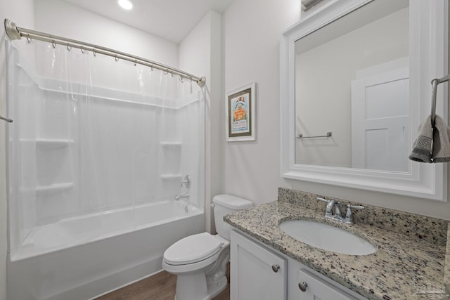 3416 Southwind Dr, Gulf Breeze, FL 32563 - full bathroom with vanity, toilet, shower / bath combo, and wood finished floors