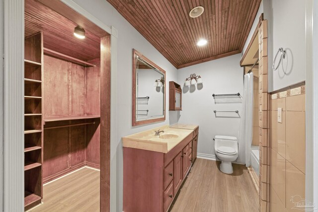 204 Camelia St, Gulf Breeze, FL 32561 - full bathroom featuring wood finished floors, toilet, vanity, wood ceiling, and ornamental molding
