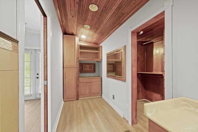 204 Camelia St, Gulf Breeze, FL 32561 - corridor with light wood-style flooring, wooden ceiling, recessed lighting, and baseboards