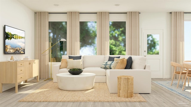 living area with light wood-type flooring