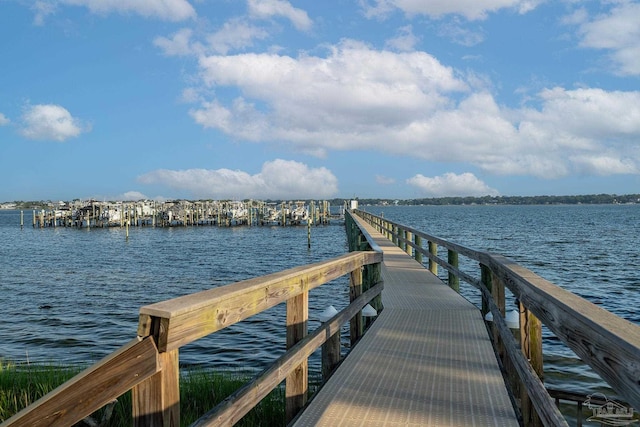 view of dock with a water view