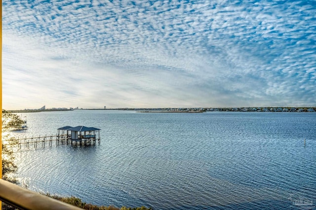 view of water feature with a boat dock