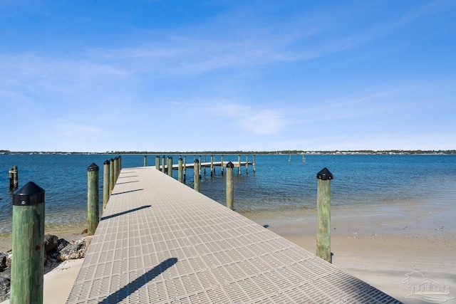 view of dock with a water view