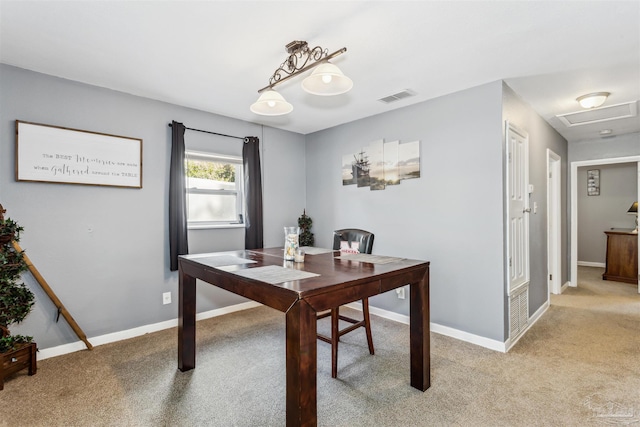 home office featuring light colored carpet