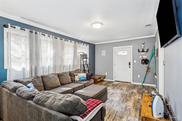 living room with hardwood / wood-style flooring