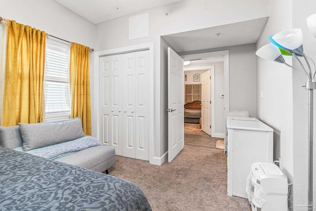 carpeted bedroom featuring a closet