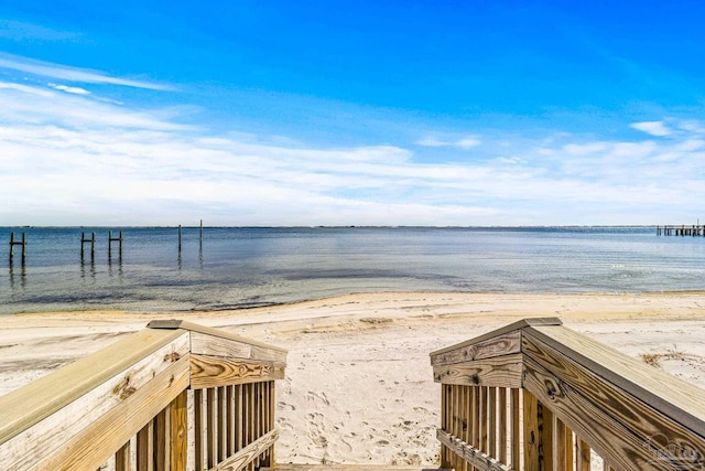 view of water feature featuring a view of the beach