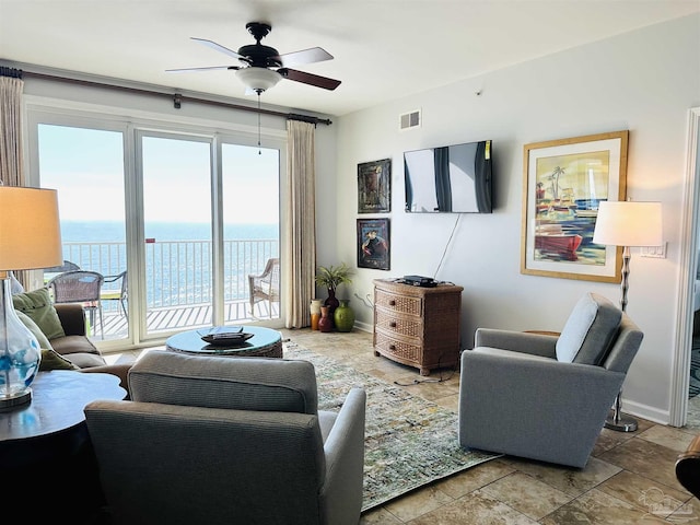 living room with ceiling fan