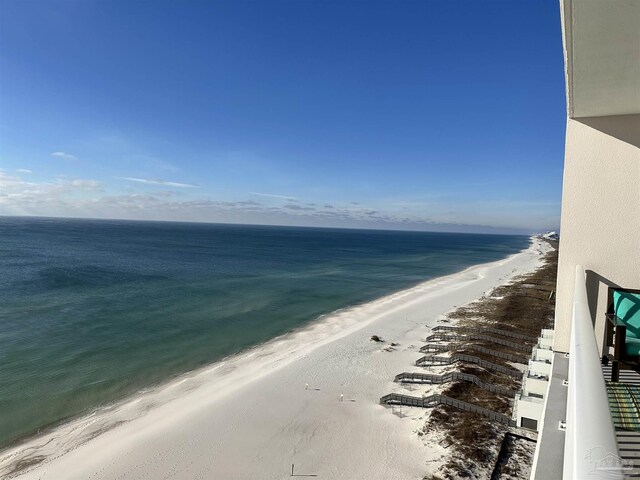 view of water feature with a beach view