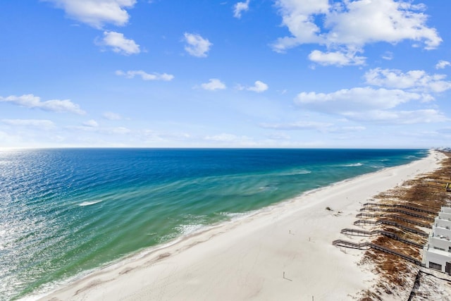 property view of water featuring a beach view