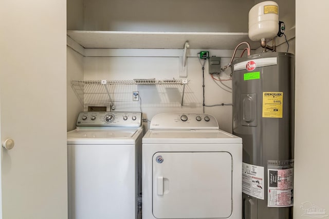 laundry area with water heater and separate washer and dryer