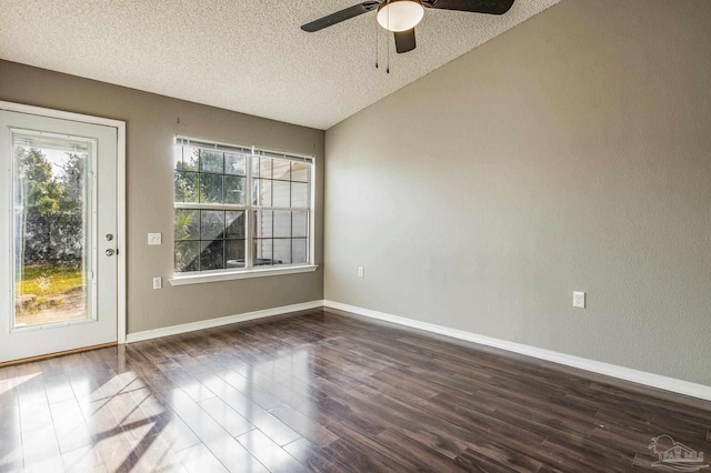 321 Loveland Cir, Pensacola, FL 32526 - empty room with a textured ceiling, a ceiling fan, dark wood-style floors, and baseboards