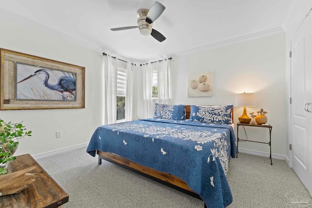 8209 Pompano St, Navarre, FL 32566 - bedroom with carpet, ornamental molding, and a ceiling fan
