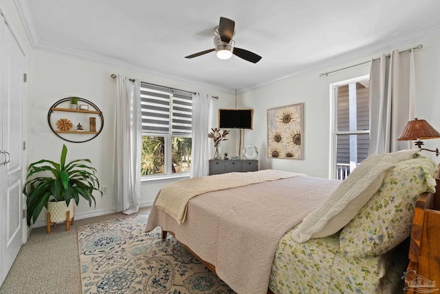 8209 Pompano St, Navarre, FL 32566 - bedroom featuring ornamental molding, carpet floors, and ceiling fan