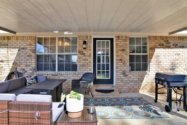 view of patio / terrace featuring an outdoor hangout area and area for grilling