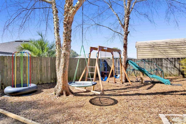 view of play area featuring a fenced backyard