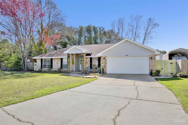 view of front of house featuring driveway, a garage, fence, and a front yard