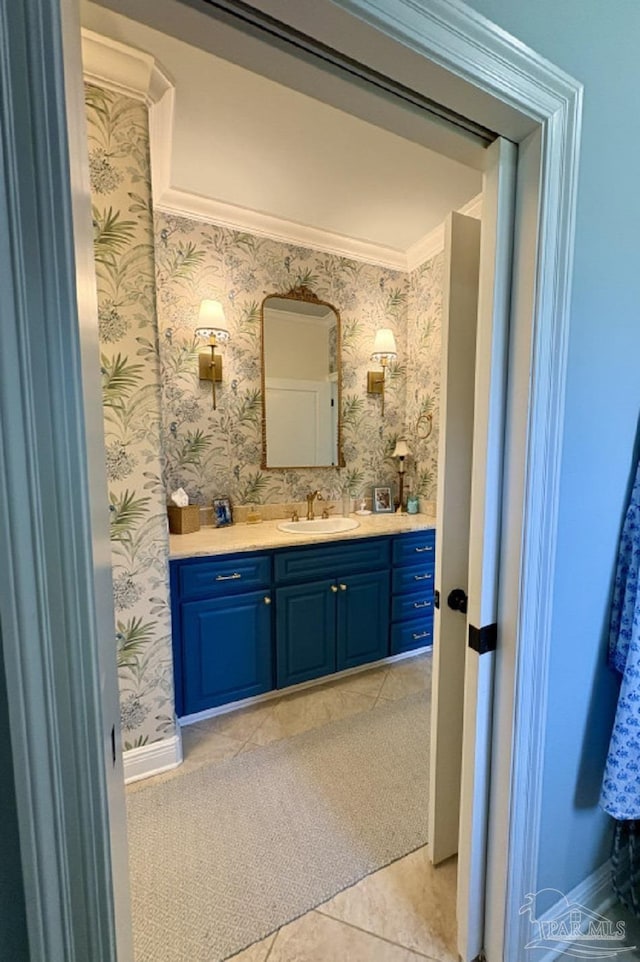 2367 Greenbrier Blvd, Pensacola, FL 32514 - bathroom with vanity, tile patterned flooring, and wallpapered walls