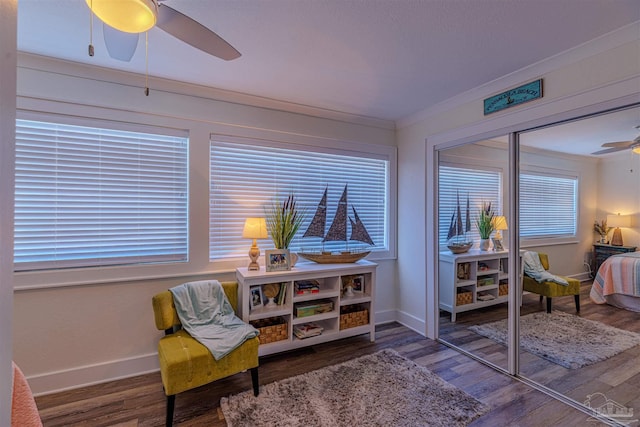 interior space featuring a ceiling fan