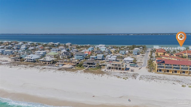 aerial view with a residential view and a water view