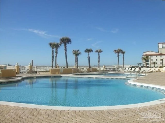 view of swimming pool featuring a patio area