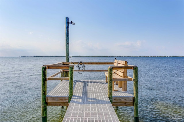 dock area with a water view