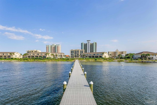 view of dock featuring a water view