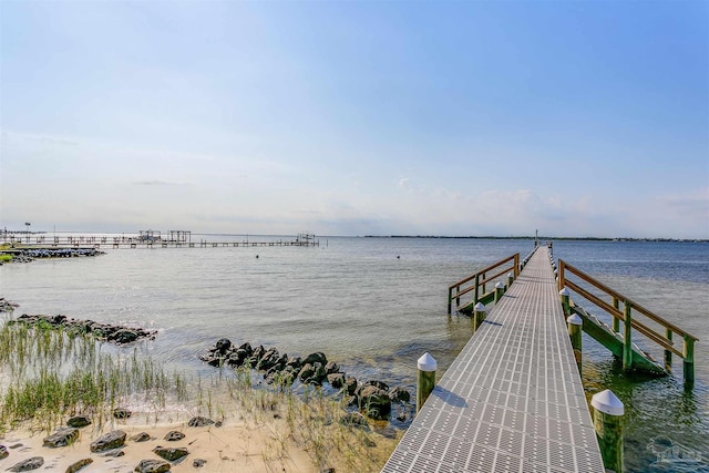 view of dock with a water view