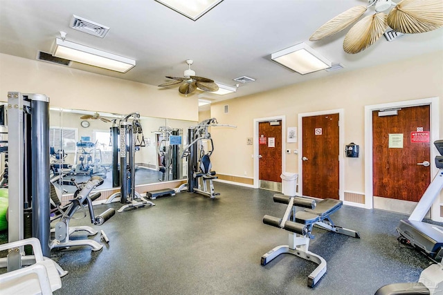 workout area featuring ceiling fan