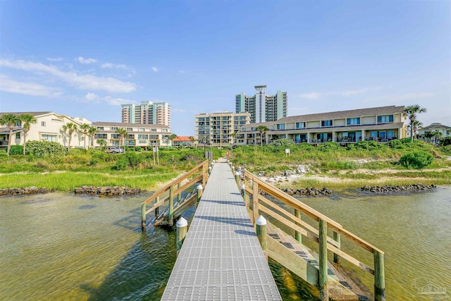 dock area featuring a water view