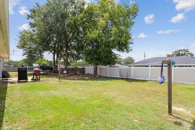 view of yard with a fenced backyard