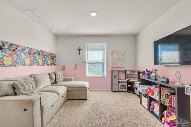 living room with light carpet