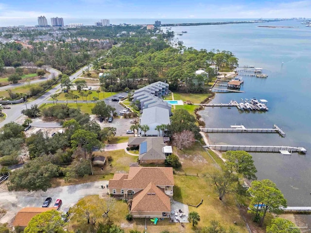 aerial view with a water view