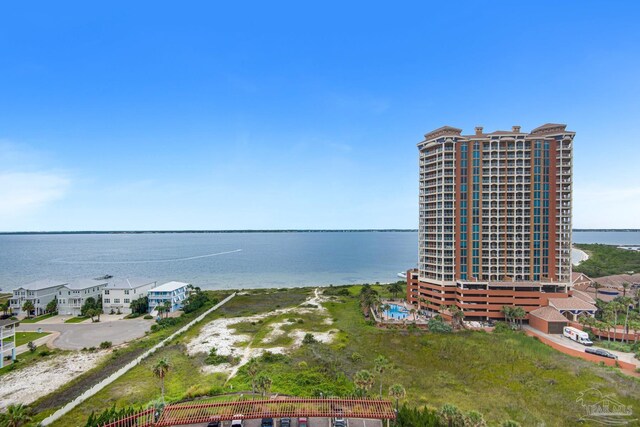 exterior space with a water view