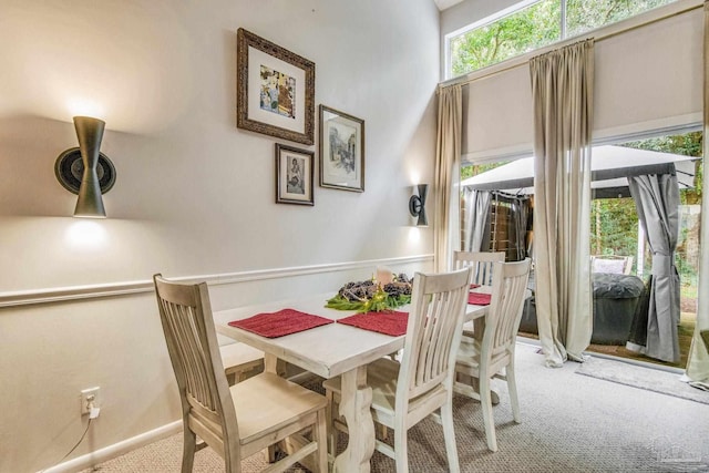 dining space with carpet