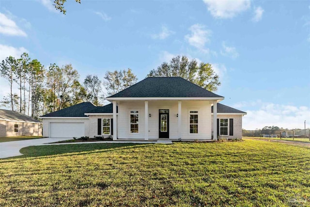 view of front of house featuring a garage and a front yard