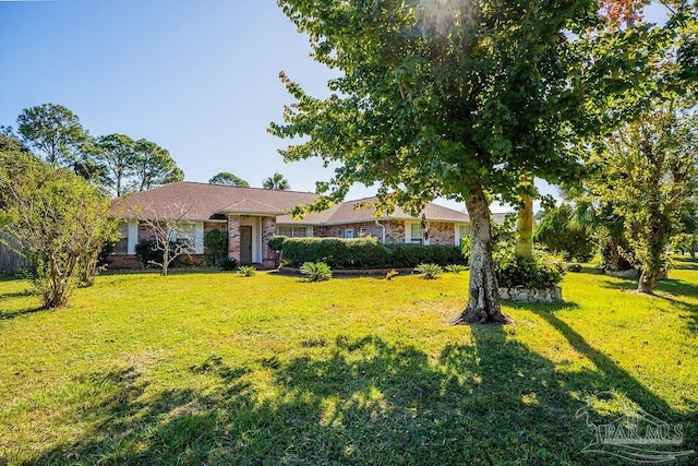 single story home featuring a front lawn