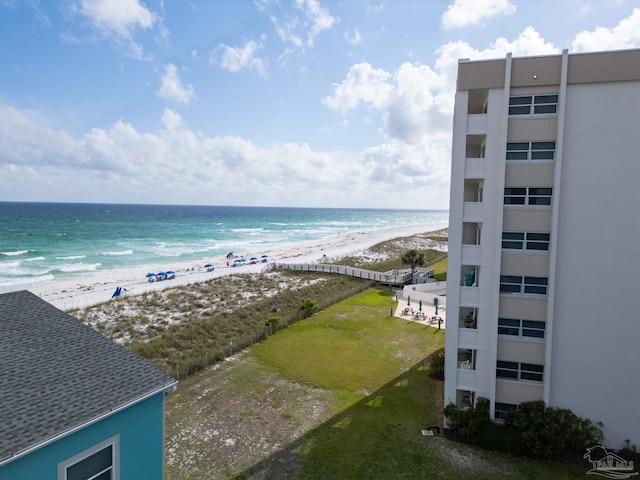 property view of water featuring a beach view