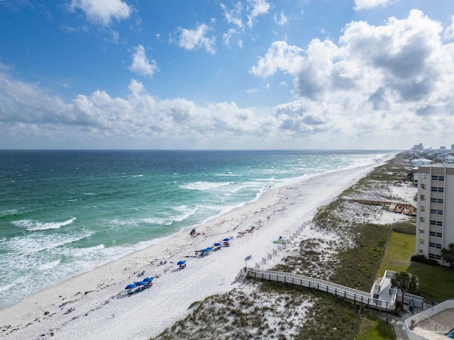 property view of water featuring a beach view