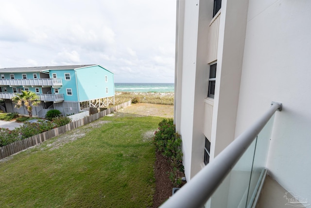 view of yard with a water view