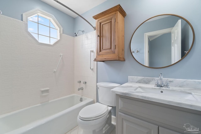 bathroom with toilet, shower / bath combination, and vanity