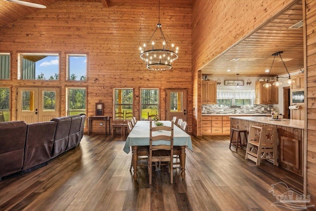 3351 Velor Rd, Mcdavid, FL 32568 - dining room with dark wood-type flooring, a healthy amount of sunlight, an inviting chandelier, and wood ceiling