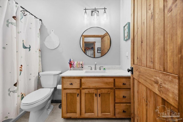 3351 Velor Rd, Mcdavid, FL 32568 - bathroom with tile patterned floors, curtained shower, toilet, and vanity