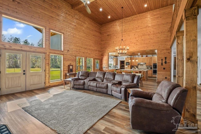 3351 Velor Rd, Mcdavid, FL 32568 - living area featuring light wood-style flooring, french doors, and wood ceiling